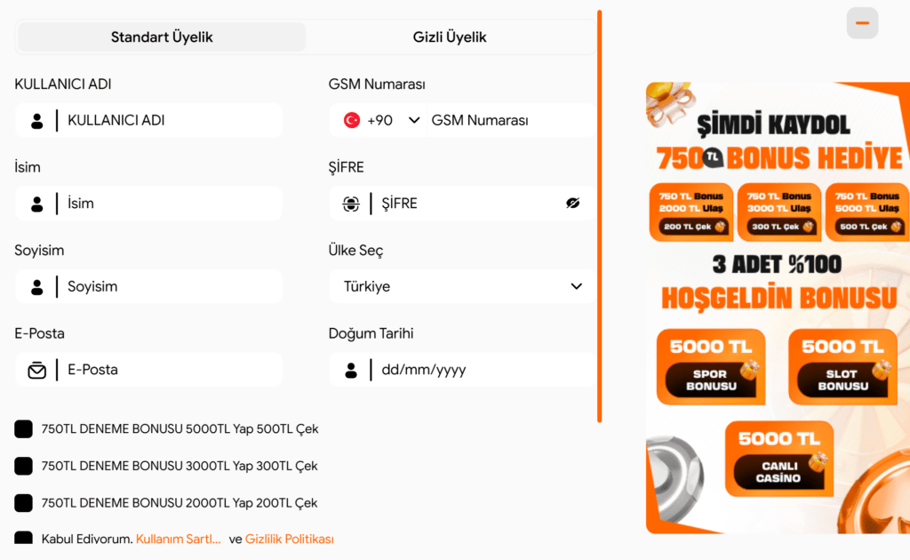 ByCasino Kayıt Süreci Önizlemesi
